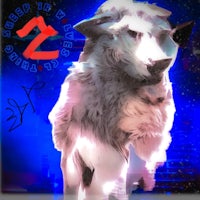 an image of a wolf standing in front of a blue background