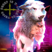 an image of a sheep in front of a neon light